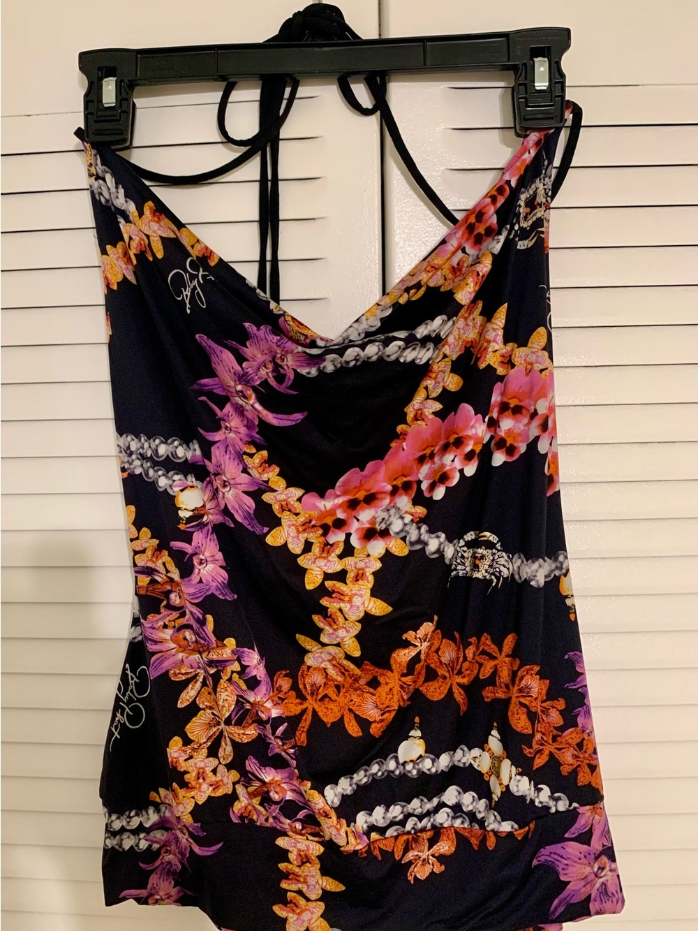 Baby Phat  Women's Black Floral Halter Top Size Large